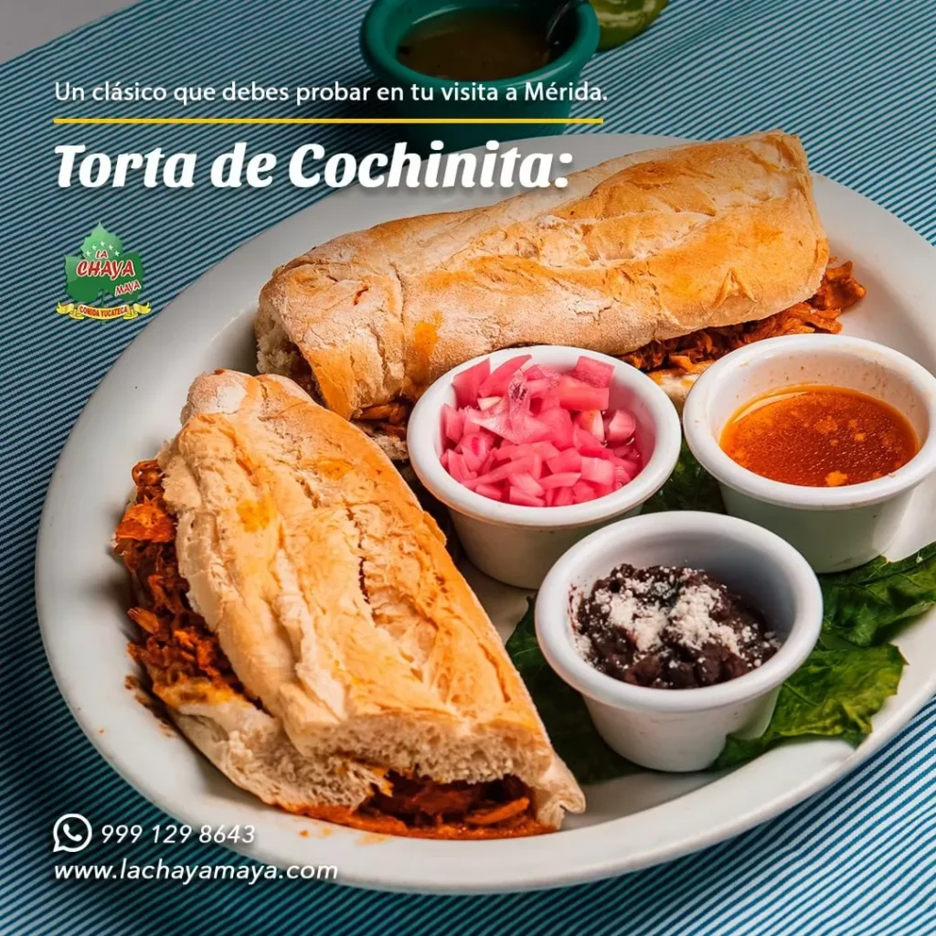 Torta de Cochinita en el Restaurante La Chaya Maya Mérida Yucatán México