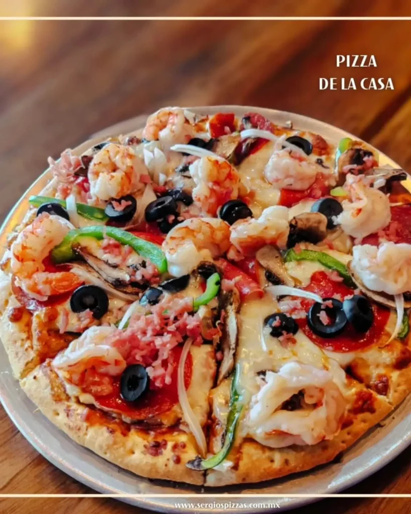 pizza con camarones en sergios pizzas rest méxico