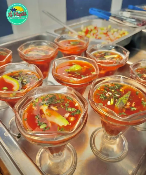 buffet de coctel de camaron en la playita en puebla
