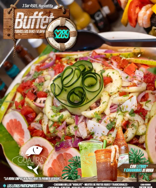 buffet de mariscos con bebidas en la guajira cocina del mar