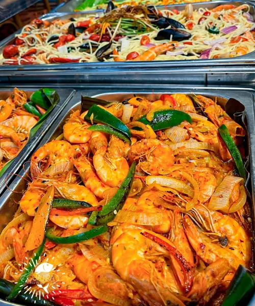 buffet de mariscos en el restaurante la guajira cocina del mar