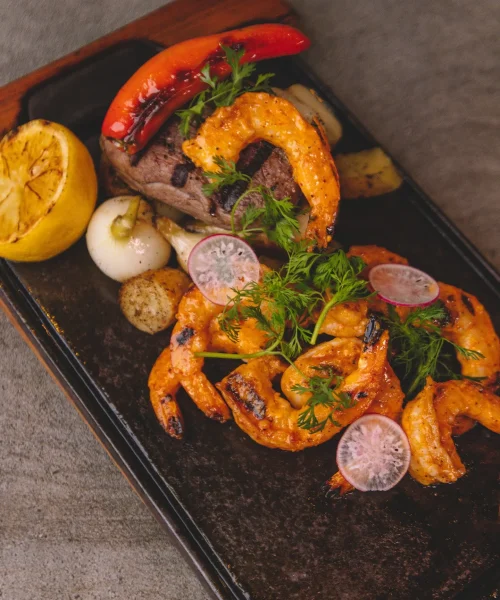 Fajitas de carne con camarones en el restaurante porfirios playa del carmen