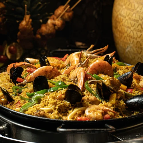 Plato de lasagna de camarones en bovinos