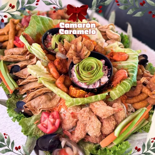 mariscada en el buffet camarón caramelo