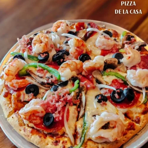 pizza con camarones en sergios pizzas rest méxico