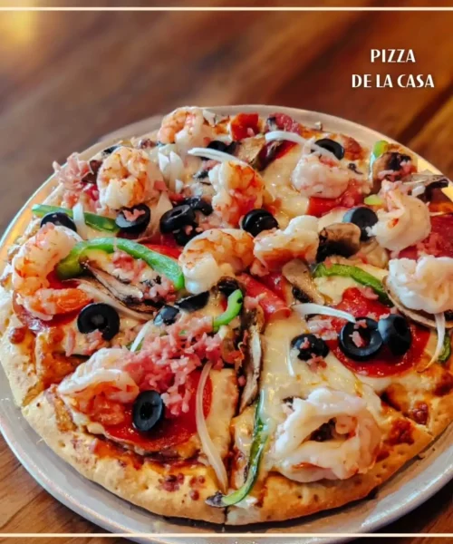 pizza con camarones en sergios pizzas rest méxico