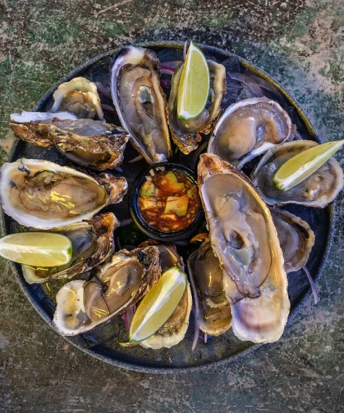 Plato de ostiones en el restaurante chiltepín en playa del carmen