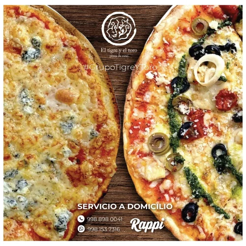 Pizzas en el restaurante italiano el tigre y el toro cancun