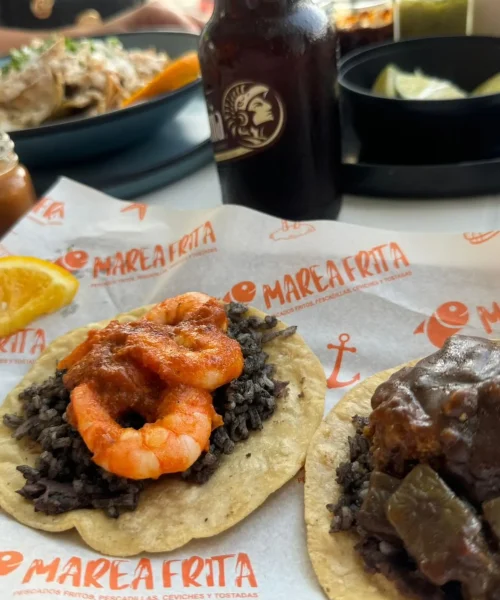 tacos de camarones a domicilio en el restaurante marea frita playa del carmen